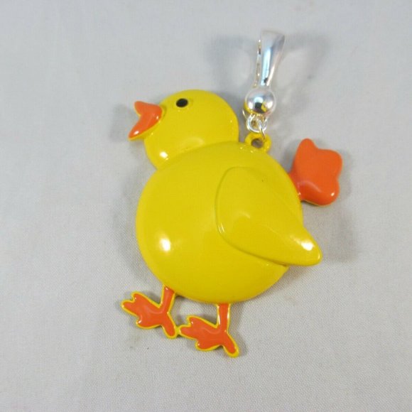 Yellow Enamel Duck Pendant Purse Chain Jewelry with Magnetic Closure Signed RMN - Picture 11 of 12